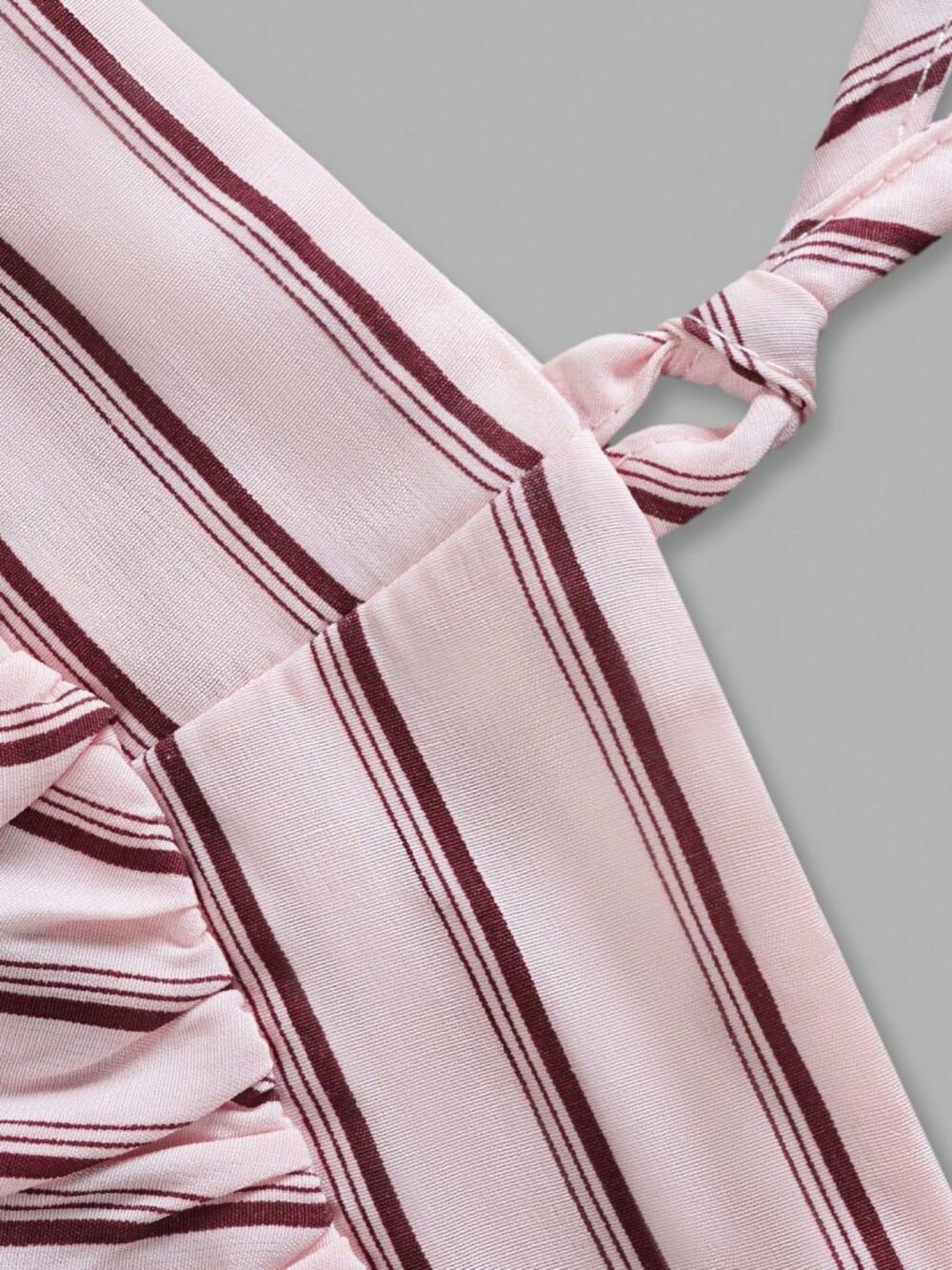 Baby Pink Elegant Striped Spaghetti Strap Women's Mini Dress with Back Tie - Picture 4 of 9